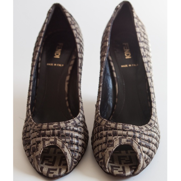 SOLD! FENDI Zucca Peep-Toe Wedges - Picture 5 of 8